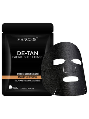 Mancode De-Tan Facial Sheet Mask Removes Tan Instantly | Fight Pimple | Purifying and Brightening | Hydrating & Detoxifying | 1 Mask Sheet