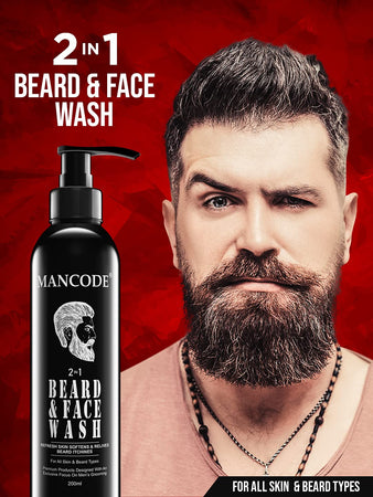 Mancode 2 in 1 Beard & Face Wash | No Post-wash Dryness | Refreshes Skin Softens & Relieves Beard Itchiness | for All Hair & Skin Types |