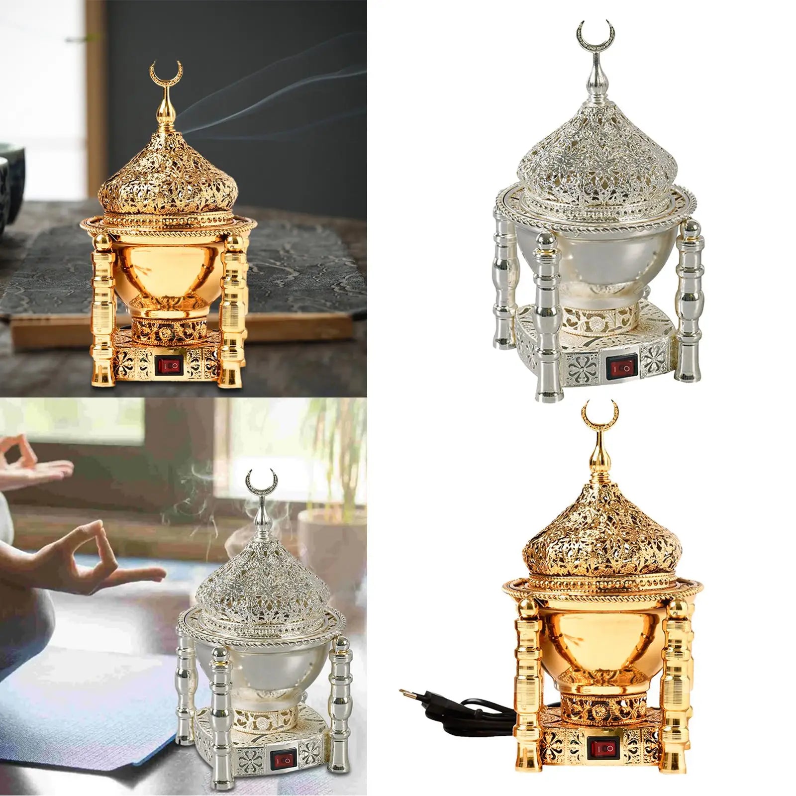 Electric Incense Burner Metal Bakhoor Burner Middle Eastern Style Yoga Spa Decor Tabletop Electric Censer Incense Burner for Home Office - Al Ahmed India