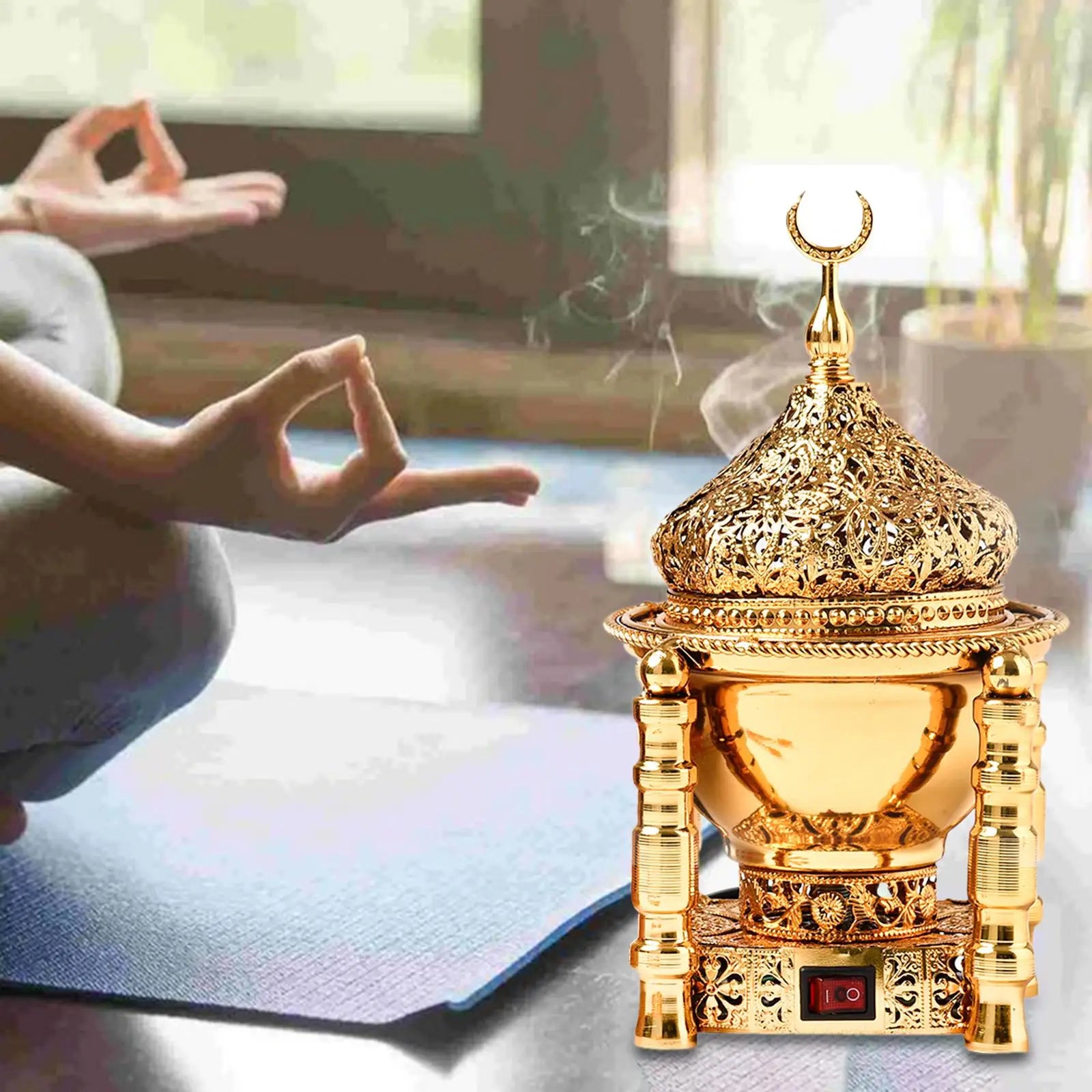 Electric Incense Burner Metal Bakhoor Burner Middle Eastern Style Yoga Spa Decor Tabletop Electric Censer Incense Burner for Home Office - Al Ahmed India