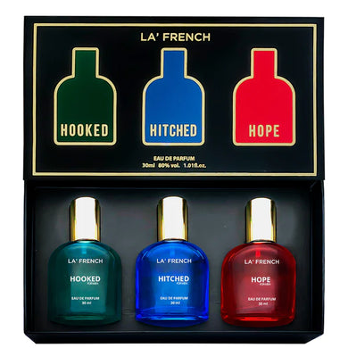 LA FRENCH  Perfume Gift Set 3x30 ML for Men Hitched Hooked & Hope Impact Perfume |