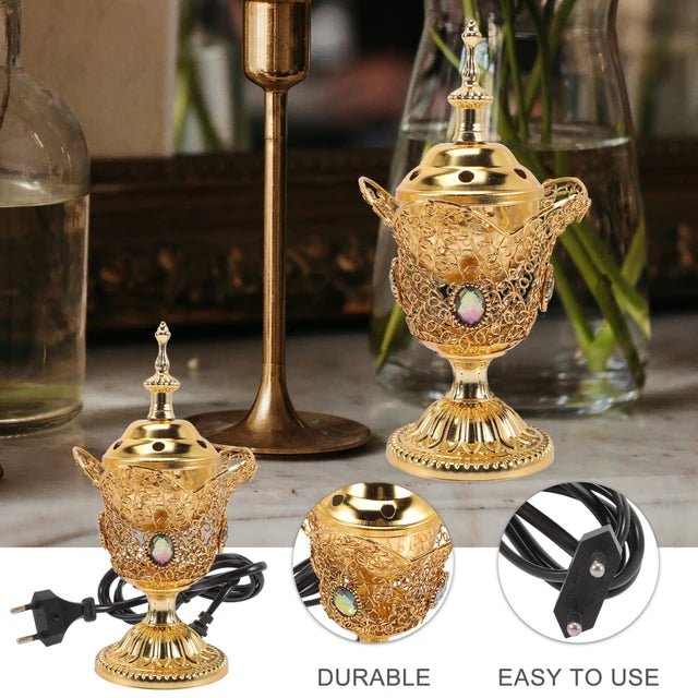 Electric Incense Burner Metal Bakhoor Burner Middle Eastern Style Yoga Spa Decor Tabletop Electric Censer Incense Burner for Home Office - Al Ahmed India
