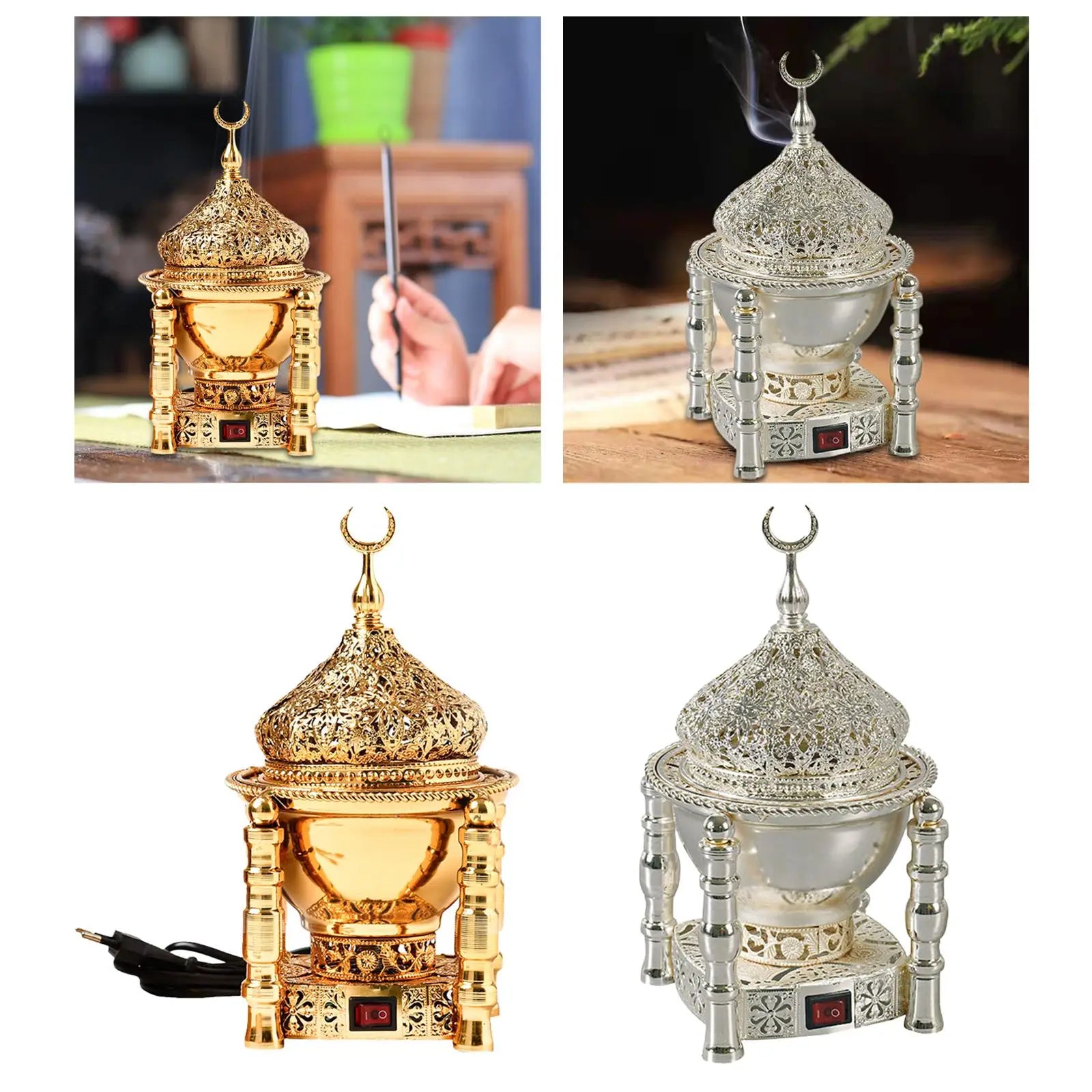 Electric Incense Burner Metal Bakhoor Burner Middle Eastern Style Yoga Spa Decor Tabletop Electric Censer Incense Burner for Home Office - Al Ahmed India