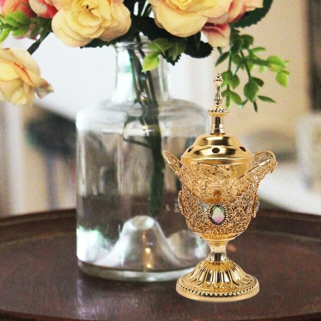 Electric Incense Burner Metal Bakhoor Burner Middle Eastern Style Yoga Spa Decor Tabletop Electric Censer Incense Burner for Home Office - Al Ahmed India