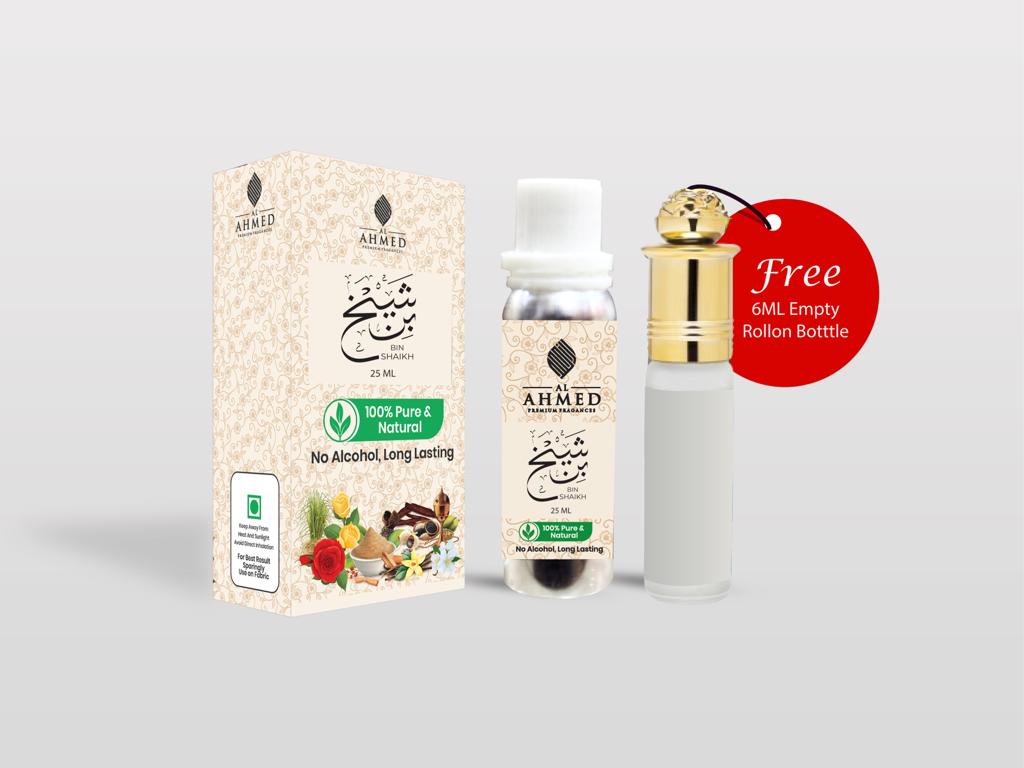 Bin Shaikh By Al Ahmed (25ml) | LONG LASTING FRAGRANCE PERFUME FOR MEN AND WOMEN | 100% ALCOHOL FREE ATTAR PERFUME | 25ml | Free 6ml Roll on Empty Bottle - Al Ahmed India