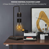 Magnetic Levitating Light Bulb with Luxury Wireless Charging Pad (Apple/Android)| Levitation Plastic Black Floating Table Lamp| White LED Night Light for Bedrooms Desk| Office Gifts