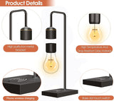 Magnetic Levitating Light Bulb with Luxury Wireless Charging Pad (Apple/Android)| Levitation Plastic Black Floating Table Lamp| White LED Night Light for Bedrooms Desk| Office Gifts