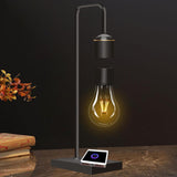 Magnetic Levitating Light Bulb with Luxury Wireless Charging Pad (Apple/Android)| Levitation Plastic Black Floating Table Lamp| White LED Night Light for Bedrooms Desk| Office Gifts
