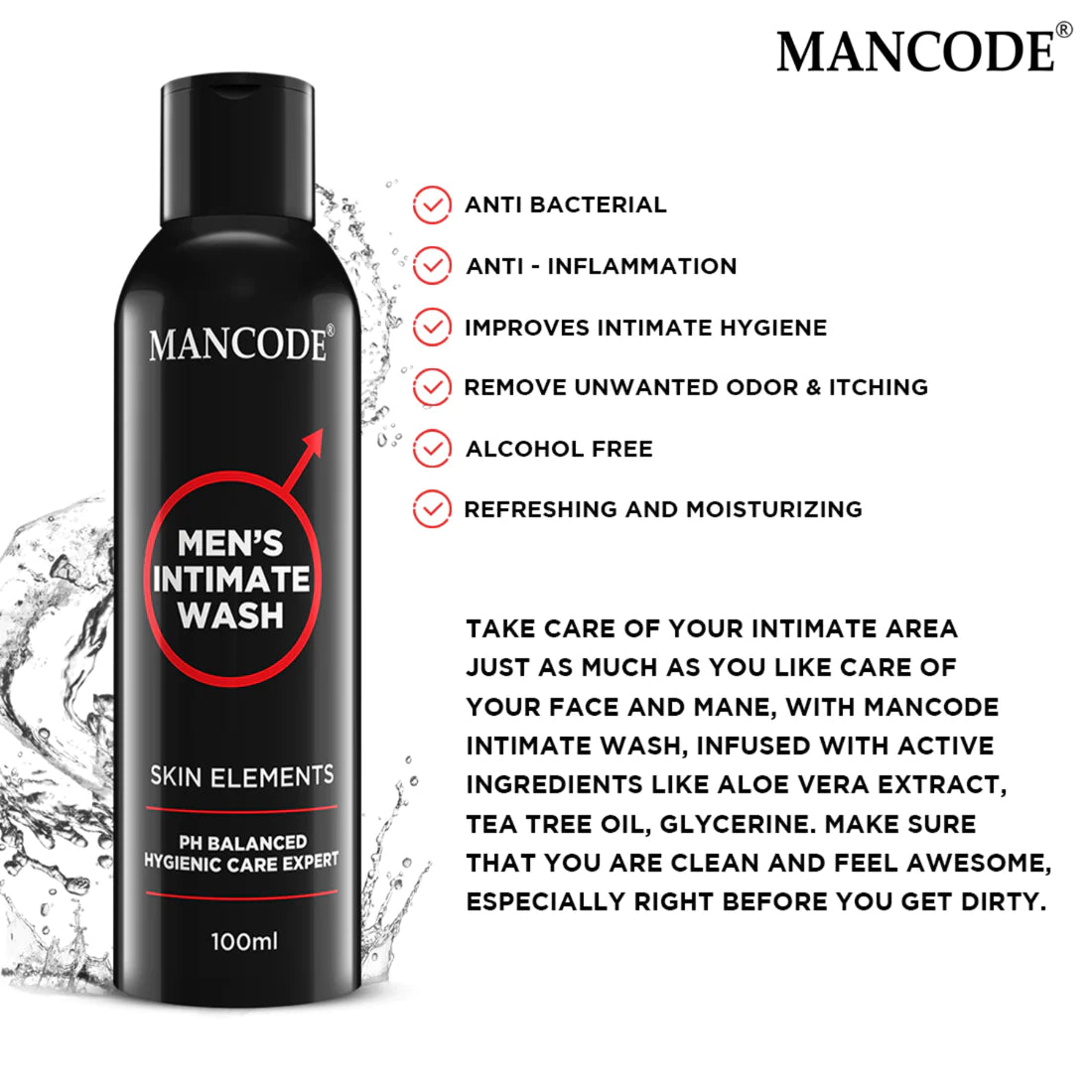 Mancode Intimate Wash For Men - 100ml with Tea Tree Essential Oil Ayurvedic & Natural