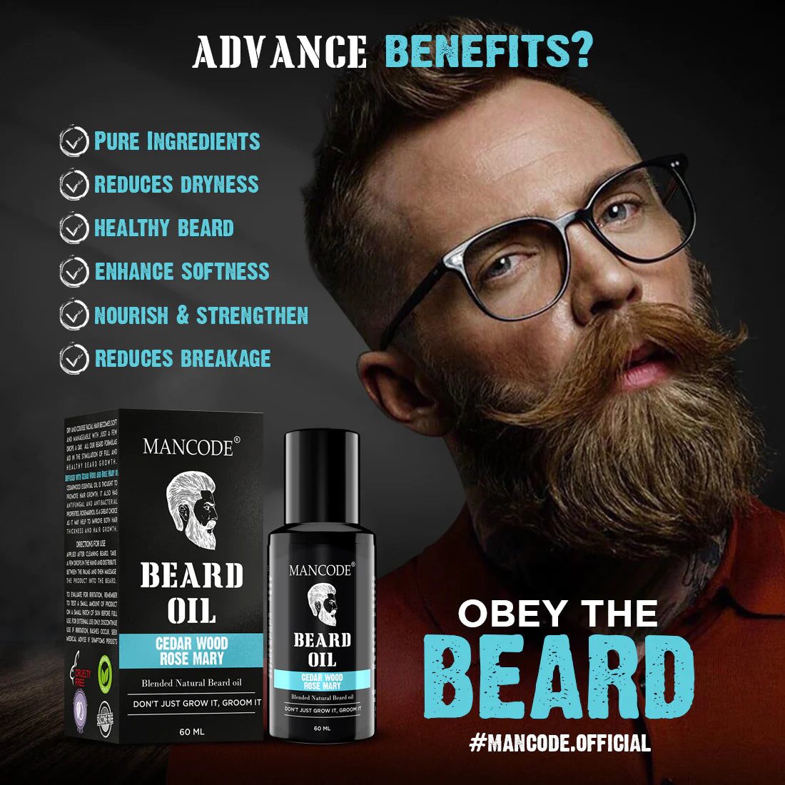 Mancode Cedarwood & Rose Mary Beard Growth Oil for Men - 60ml