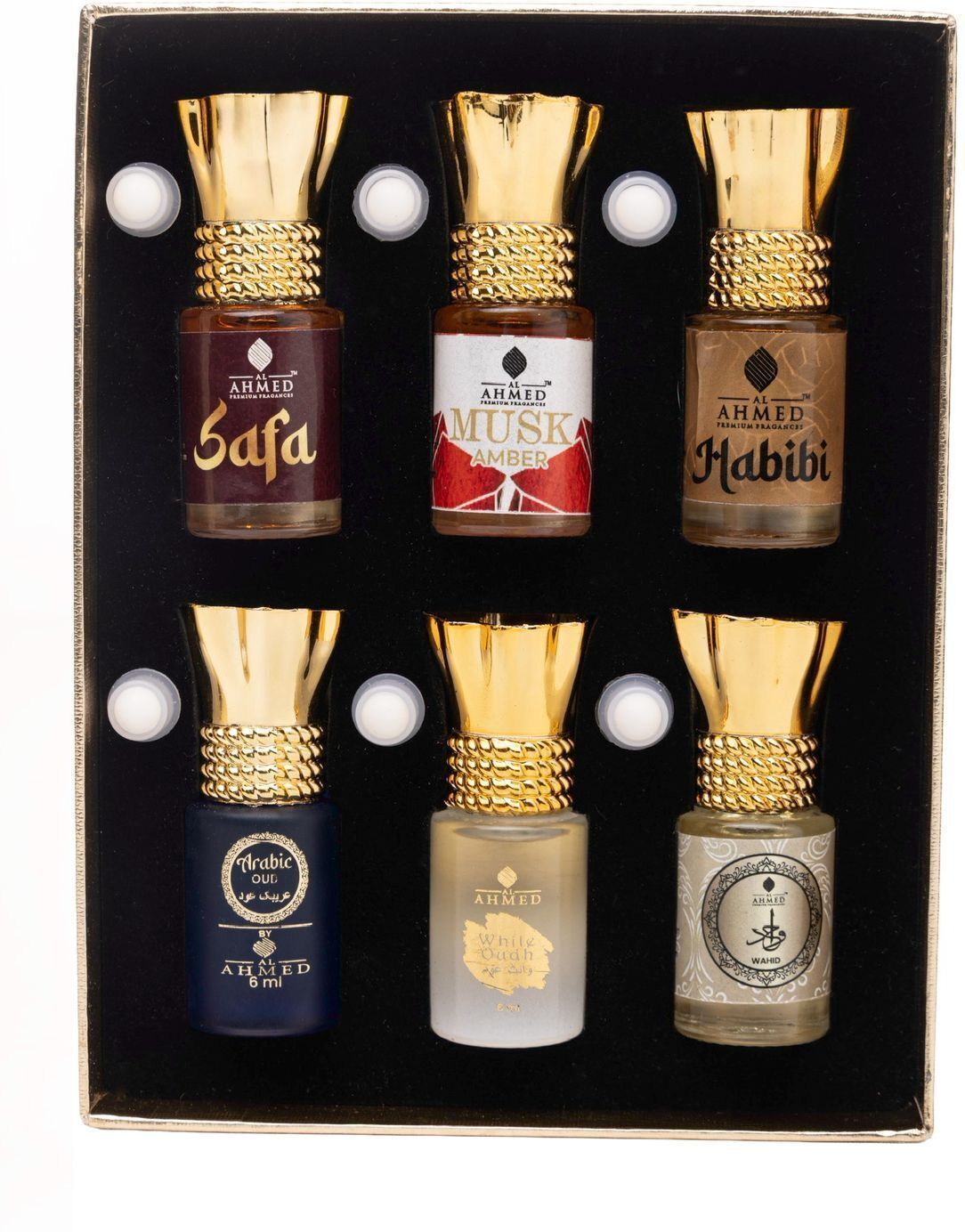 Al Ahmed Premium Attar Combo Set x 6ml | White Oud | Arabic Oud| Safa | Musk Amber | Habibi | wahid - Al Ahmed India
