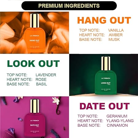 La French Luxury Perfume Gift Set for Unisex 3x30 ML Hang Out Look Out Date Out Perfume | More Long Lasting Scent | French EDP Fragrance | Date night fragrance | Ideal gift for Men and Women