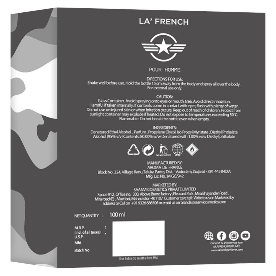 La French War Zone Perfume for Men - 100ml | Luxury Gift | Extra Long Lasting Smell | Premium French Fragrance Scent | Eau De Parfum