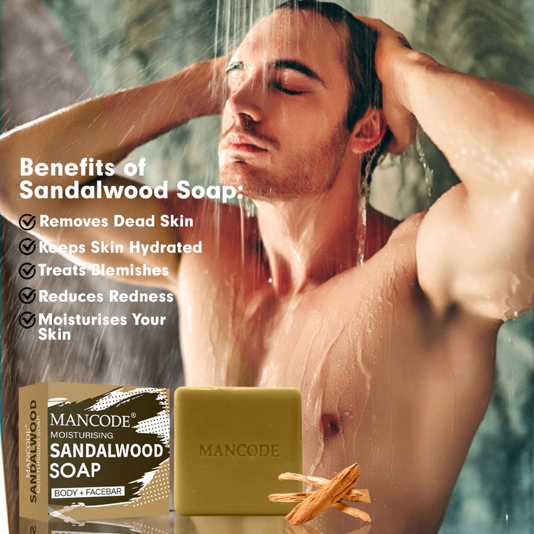 Mancode Sandalwood Soap for Men - 125g | with Refreshing Sandalwood Essential Oil | Anti Bacterial | Natural Herbs & Aroma | Brown Color Soap | Bathing Soap Pack of(1)