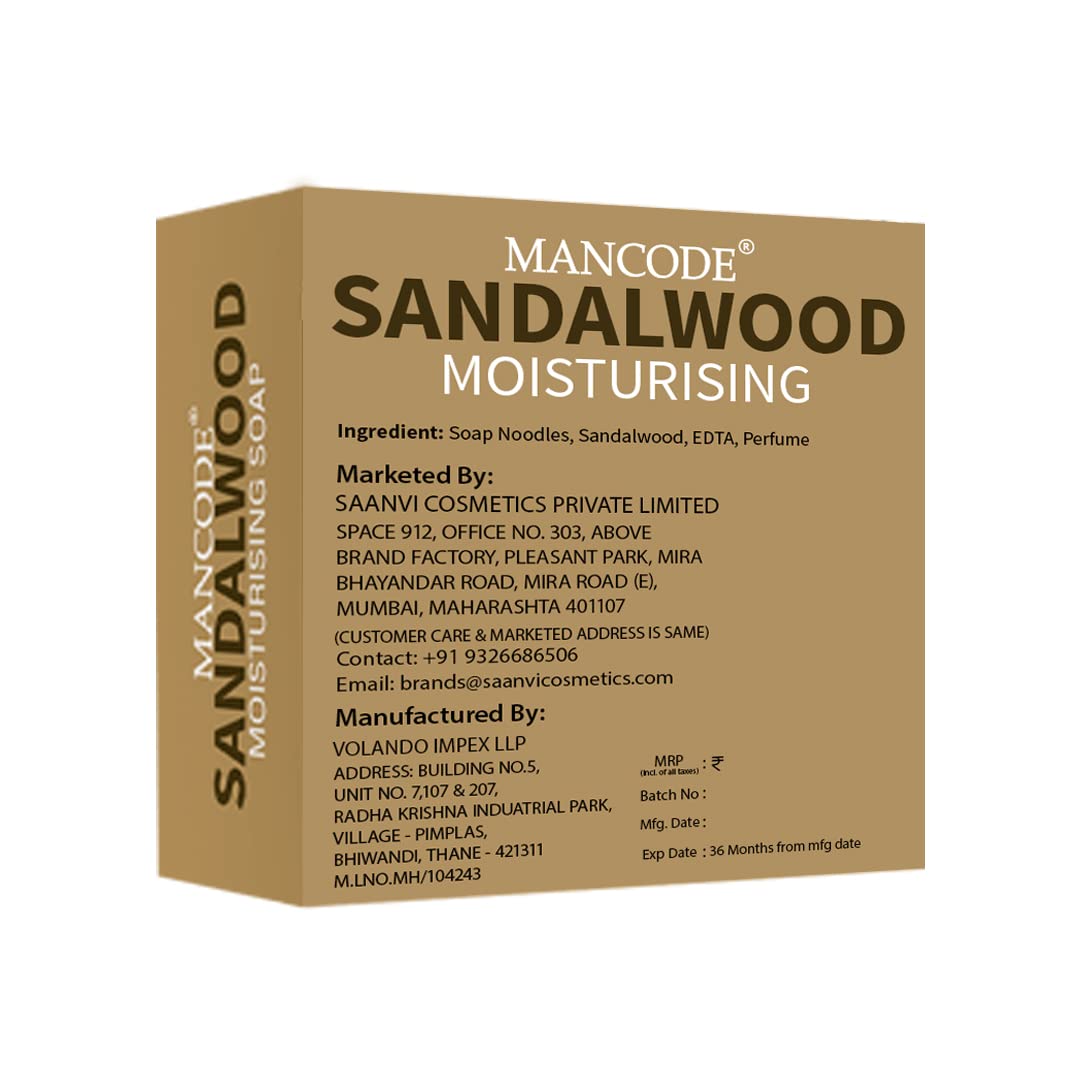 Mancode Sandalwood Soap for Men - 125g | with Refreshing Sandalwood Essential Oil | Anti Bacterial | Natural Herbs & Aroma | Brown Color Soap | Bathing Soap Pack of(1)