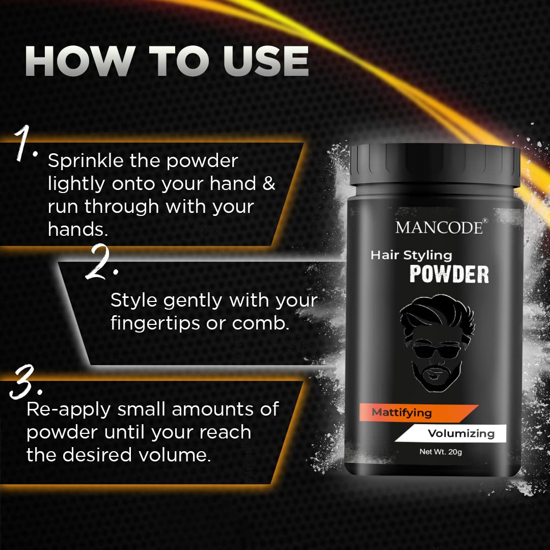 Mancode Hair Volumizing Powder Wax 20g For Strong Hold, Matte Finish Hair Styling Natural & Zero Toxin Hair Styling Powder