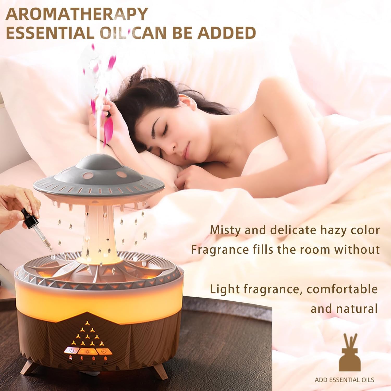 UFO Raindrop Aromatherapy Machine Raindrop Humidifier Desktop Bedroom LED Colorful Light Aromatherapy Machine Humidifier (Remote Control) Free Aroma OIl