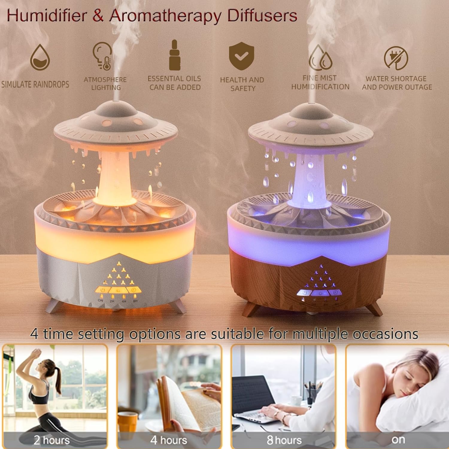 UFO Raindrop Aromatherapy Machine Raindrop Humidifier Desktop Bedroom LED Colorful Light Aromatherapy Machine Humidifier (Remote Control) Free Aroma OIl