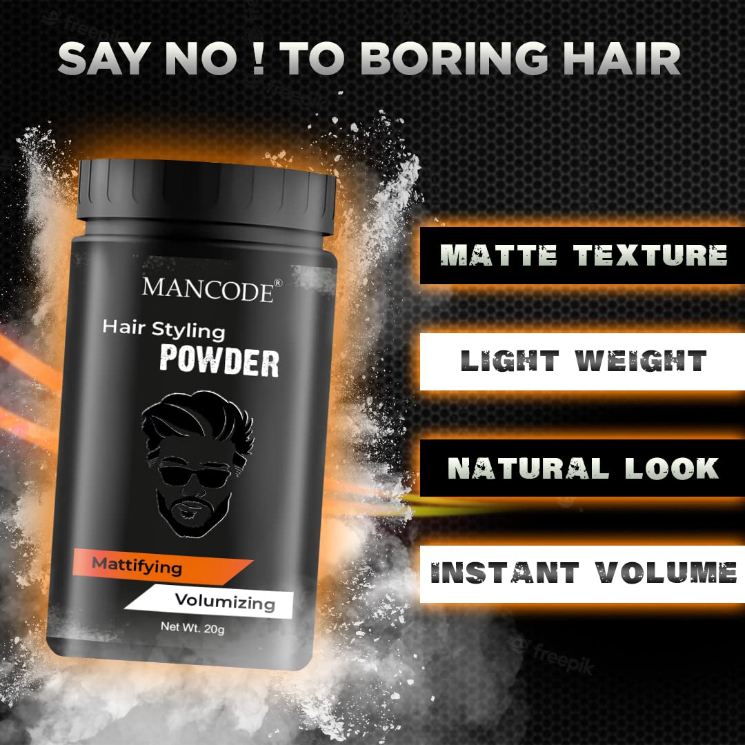 Mancode Hair Volumizing Powder Wax 20g For Strong Hold, Matte Finish Hair Styling Natural & Zero Toxin Hair Styling Powder