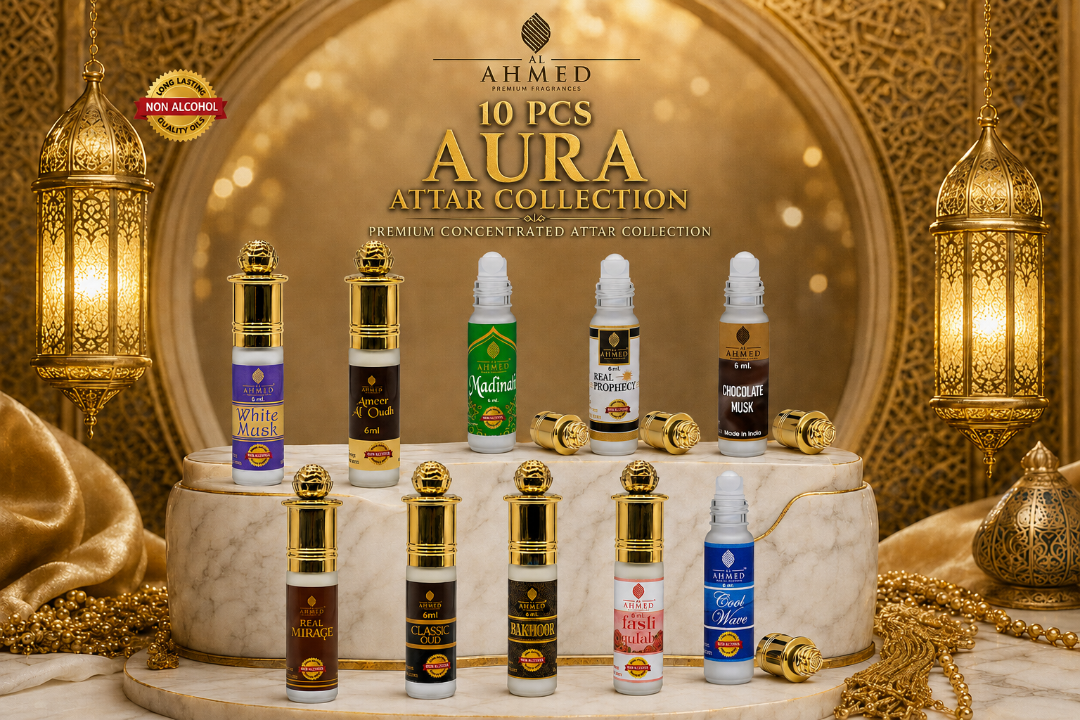 Al Ahmed 10 PCS Imperial Attar Collection | 6ml Each | Alcohol-Free Concentrated Perfume Oil | Long-Lasting Unisex Attar Gift Set for Men & Women | Premium Fragrance Combo