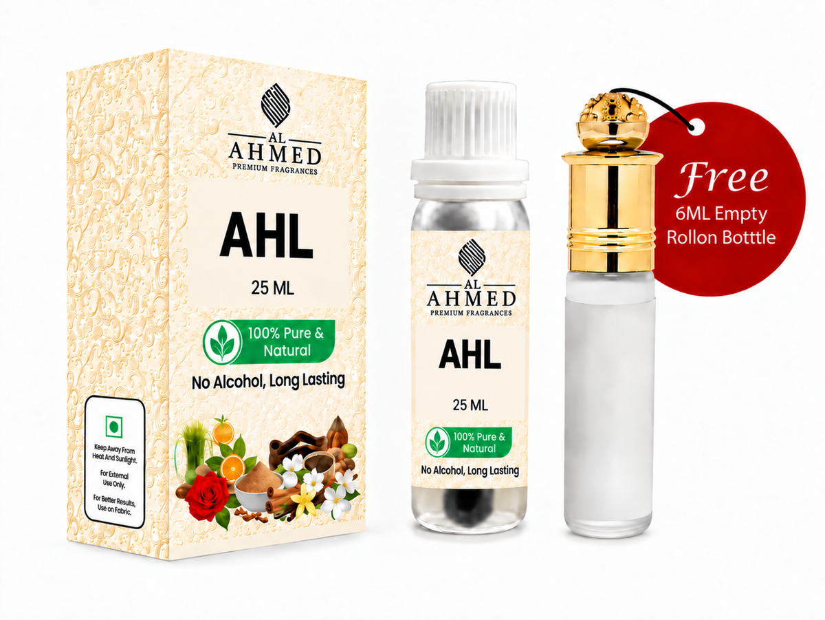 AL AHMED Premium Fragrances – AHL Fragrance Oil | 25 ML | Free 6 ML Empty Roll-On Bottle | Long Lasting | Alcohol-Free Attar