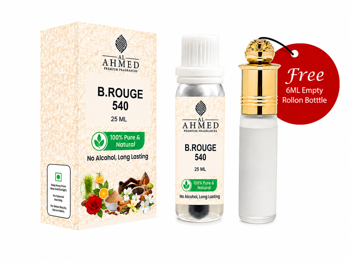 AL AHMED Premium Fragrances – B.ROUGE 540 Fragrance Oil | 25 ML | Free 6 ML Empty Roll-On Bottle | Long Lasting | Alcohol-Free Attar
