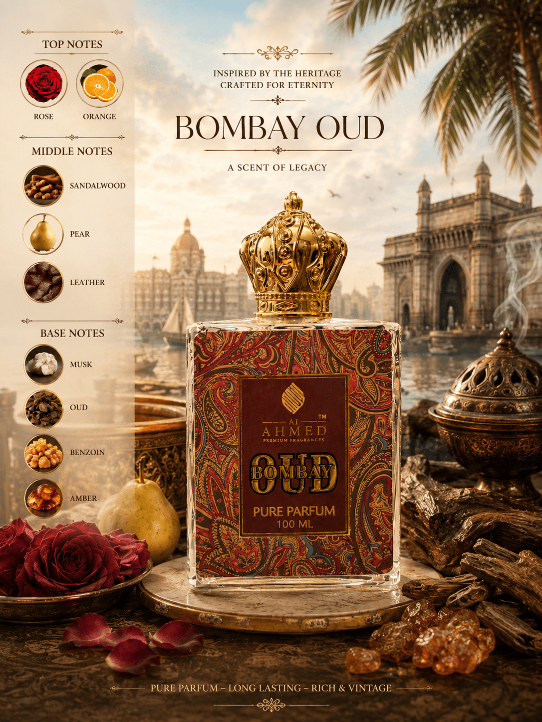 BOMBAY OUD PURE PARFUM By Al Ahmed 100ml For Men & Women EDP Long Lasting - Al Ahmed India