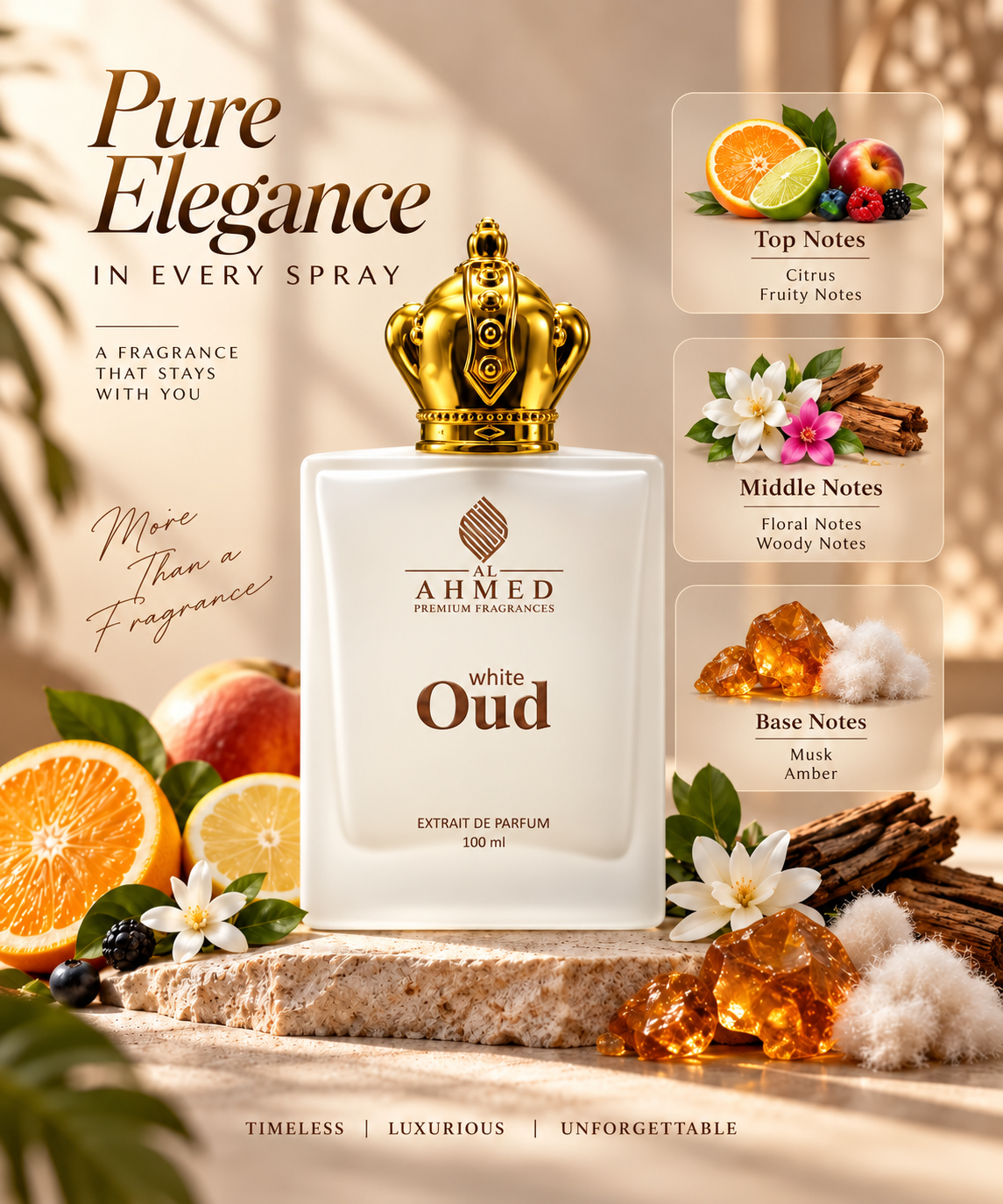 White Oud | Extrait De Parfum by Al Ahmed – 100ml for Unisex | Long Lasting