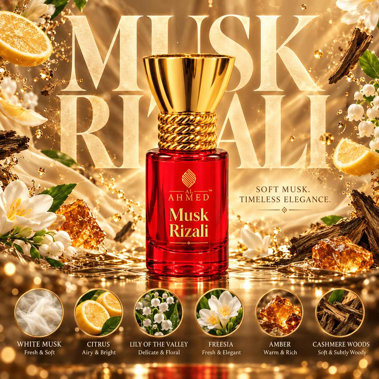 AL AHMED PREMIUM MUSK RIZALI ATTAR ROLL ON PERFUME | LONG LASTING FRAGRANCE PERFUME FOR MEN AND WOMEN | 100% ALCOHOL FREE ATTAR PERFUME | (6ML) - Al Ahmed India
