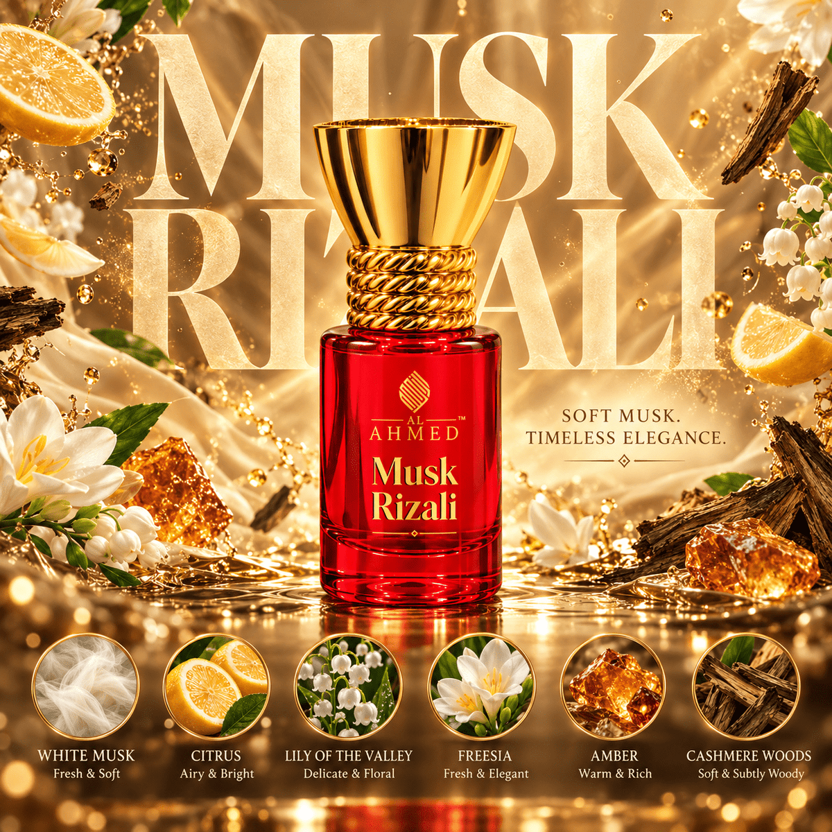 AL AHMED PREMIUM MUSK RIZALI ATTAR ROLL ON PERFUME | LONG LASTING FRAGRANCE PERFUME FOR MEN AND WOMEN | 100% ALCOHOL FREE ATTAR PERFUME | (6ML) - Al Ahmed India