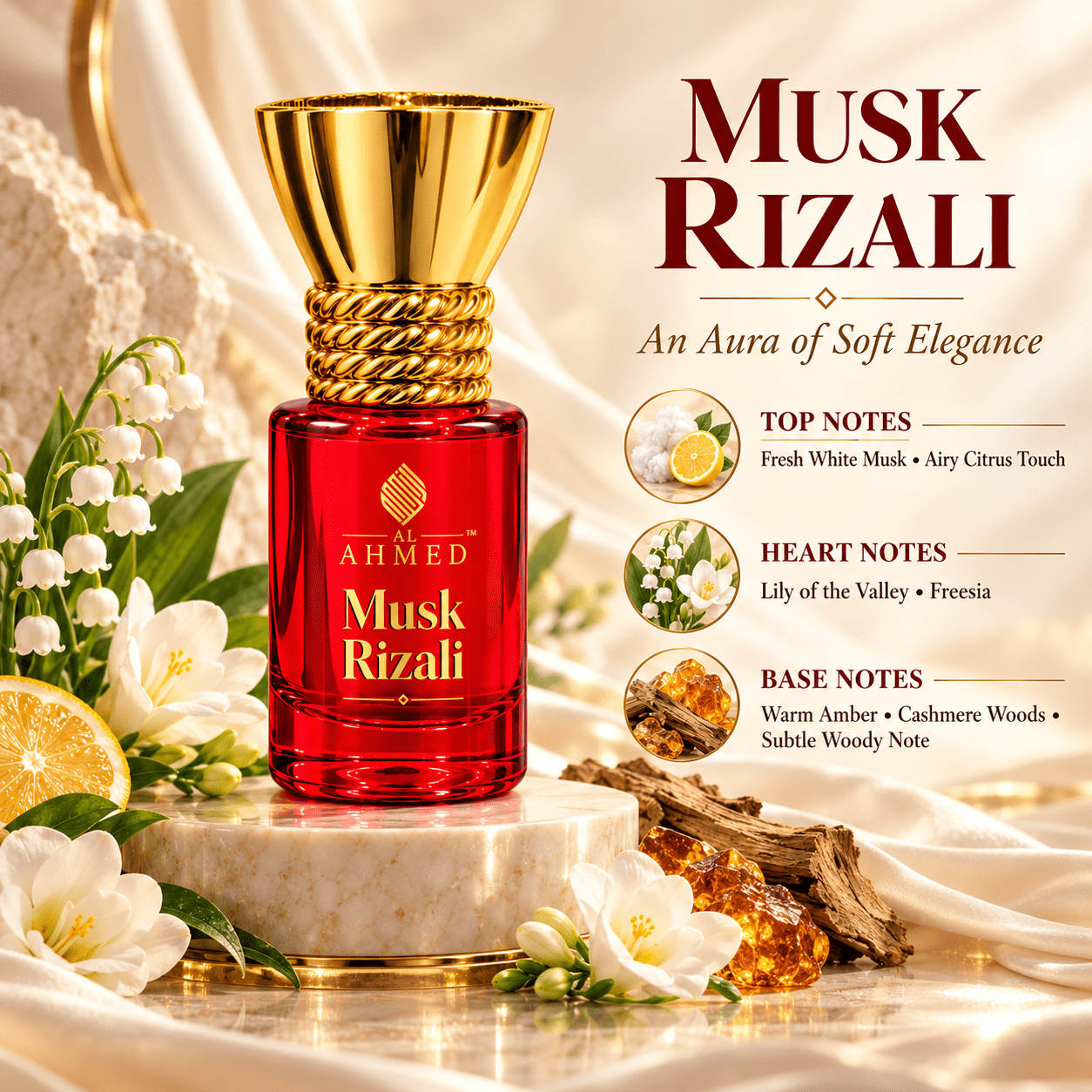AL AHMED PREMIUM MUSK RIZALI ATTAR ROLL ON PERFUME | LONG LASTING FRAGRANCE PERFUME FOR MEN AND WOMEN | 100% ALCOHOL FREE ATTAR PERFUME | (6ML) - Al Ahmed India