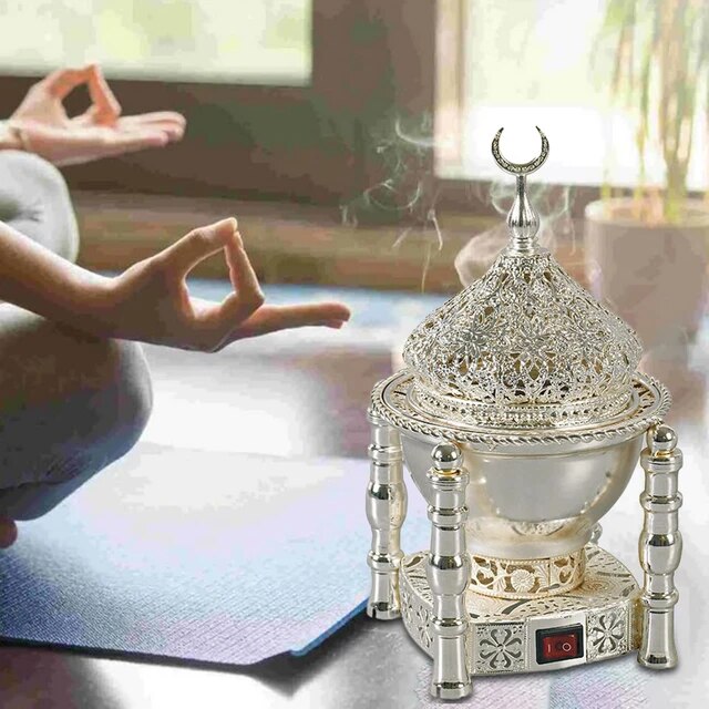 Electric Incense Burner Metal Bakhoor Burner Middle Eastern Style Yoga Spa Decor Tabletop Electric Censer Incense Burner for Home Office