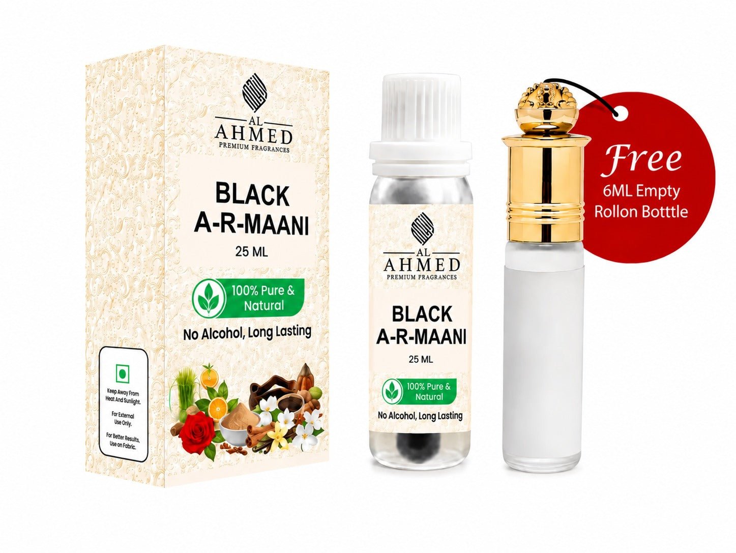 AL AHMED Premium Fragrances – Black A-R-Maani Fragrance Oil | 25 ML | Free 6 ML Empty Roll-On Bottle | Long Lasting | Alcohol-Free Attar - Al Ahmed India