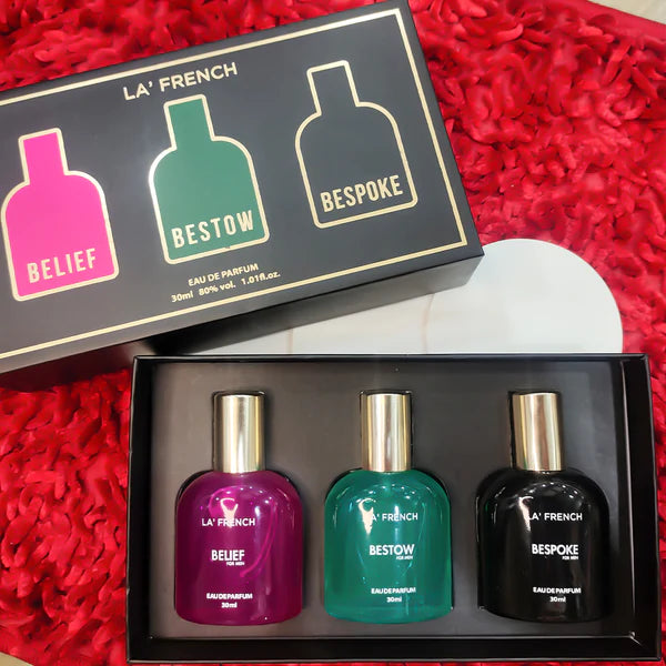 LA FRENCH  Luxury Perfume Gift Set for Men 3x30 ML Belief Bestow & Bespoke Perfume